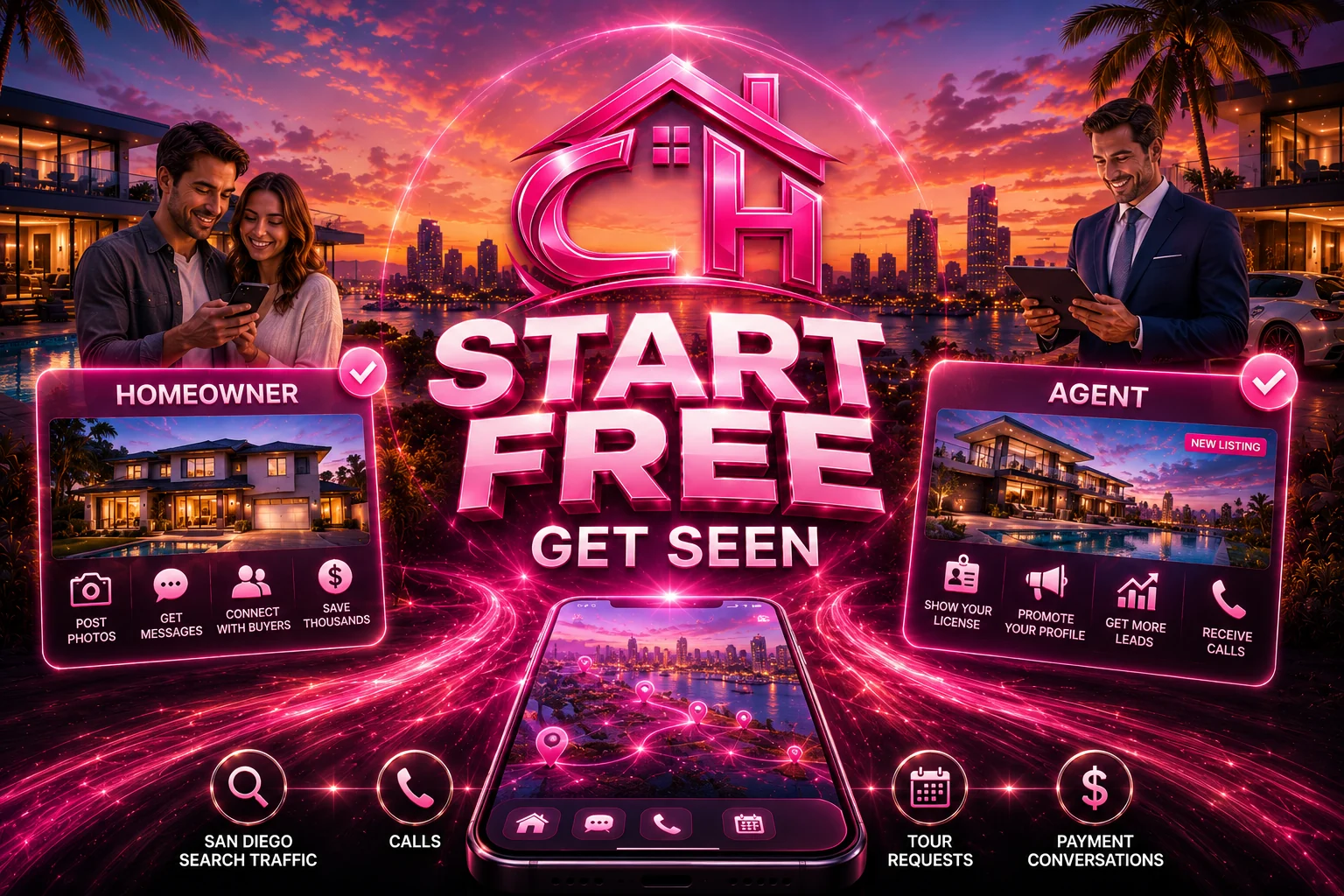 Start free and get seen on Cheap Home San Diego with homeowner and agent profiles